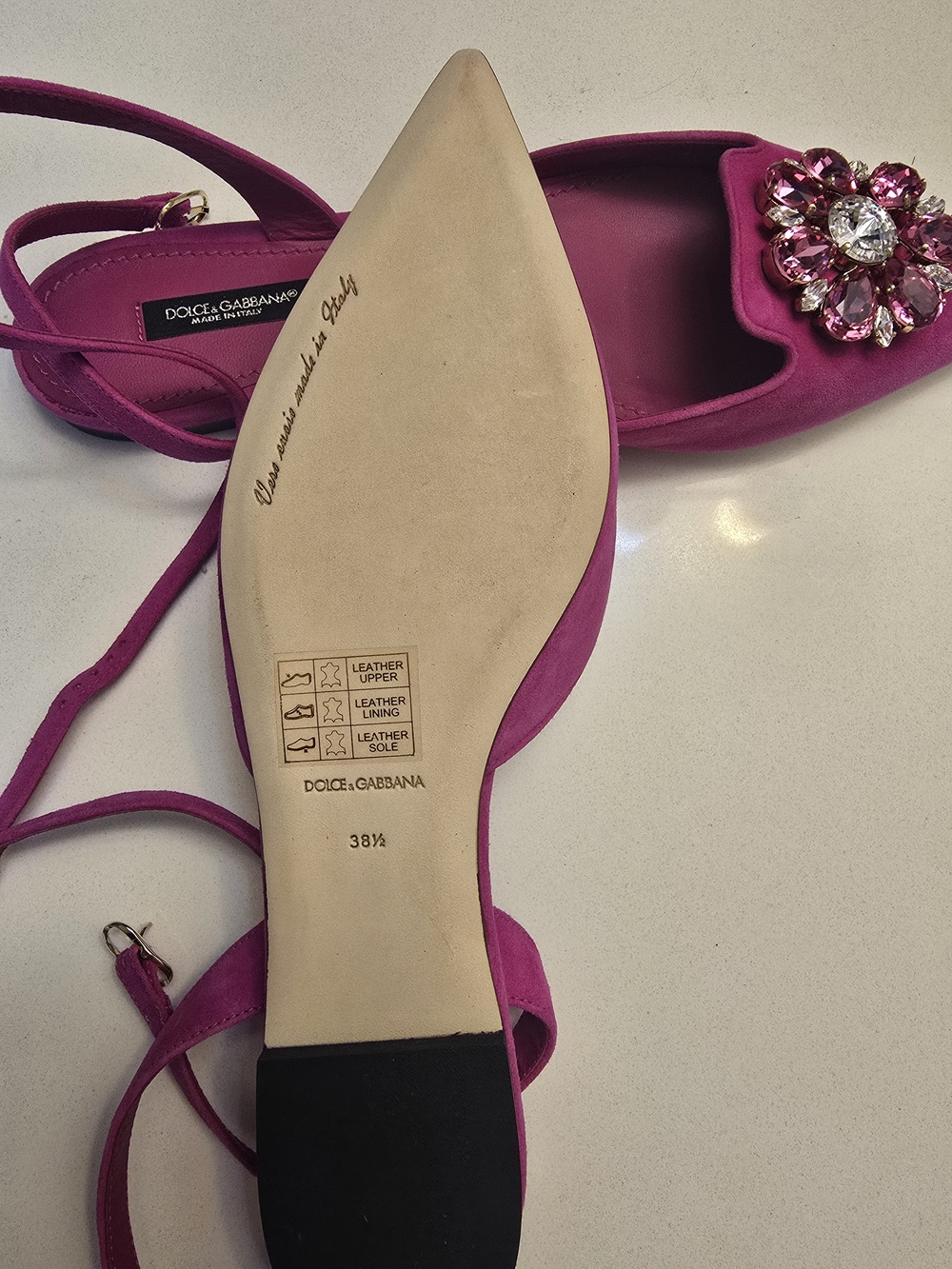 Dolce & Gabbana Pink Jeweled Pointed Slingback Flats - Picture 7 of 7
